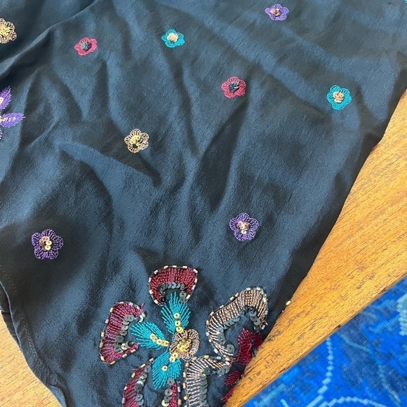 Vintage Chico's 100% Silk Sequin Embroidered High Waisted Midi Length Skirt - Picture 7 of 9